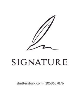 Classic Quill Feather Pen, Minimalist Signature Handwriting logo design vector