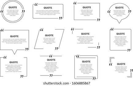 Classic quote box text bubble templates set for infographic citation message balloon in empthy frame for poster webpage banner design.