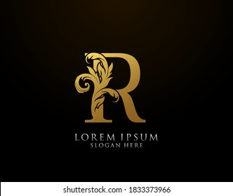 Classic R Letter Icon. Luxury Gold alphabet arts logo. Vintage drawn emblem for book design, brand name, stamp, Restaurant, Boutique, Notary, Hotel.  