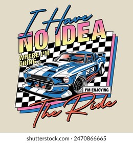 Classic race car vector art illustration, Race car tee shirt print
