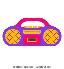 Classic radio 90’s.Vintage cassette tape recorder. Tape recorder from the 90s.Сassette audio tape recorder from the 80.Best of 90s.Radio retro 90's.Isolated on white background.Vector flat.