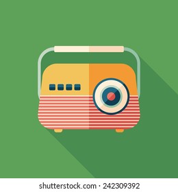 Classic radio receiver flat square icon with long shadows.