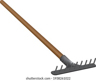 Classic rake for work in the orchard and in the garden. Vector illustration.