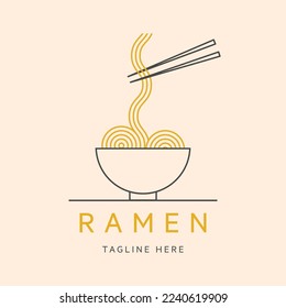 Classic ramen line art logo vector symbol illustration, noodle soup bowl
