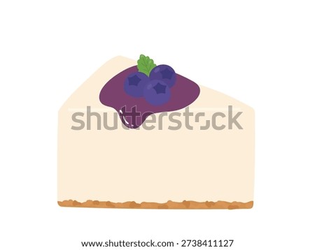 Classic rare cheesecake slice with blueberry sauce and mint illustration