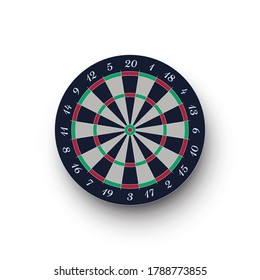 Classic Realistic Darts Board Isolated On White Background. Dartboard With Twenty Sectors, Target, Game Competition. Vector Illustration Of Game Mockup, Metaphor Of Hit Bullseye, Goal Achievement