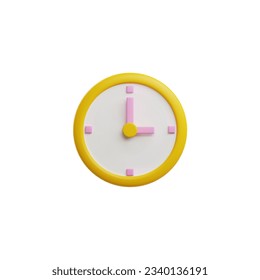 Reloj redondeado clásico realista con flechas rosadas estilo 3D, ilustración vectorial aislada en fondo blanco. Elemento de diseño decorativo, hora, fecha límite y signo de gestión