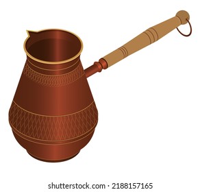 Classic realistic  turk for coffee. Vector illustration isolated on a white background in flat isometric 3d style.