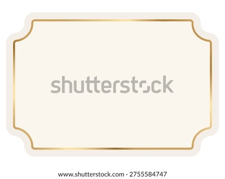 Classic rectangle with round corner vintage label. Elegant beige frame with gold border. Decorative badge for premium packaging, label, sticker background. Vector illustration