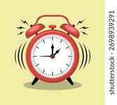 Classic Red Alarm Clock Ringing Energetically for Morning Wake Up Illustration Design