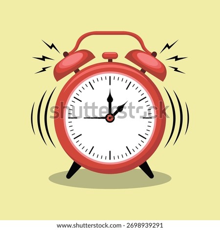 Classic Red Alarm Clock Ringing Energetically for Morning Wake Up Illustration Design