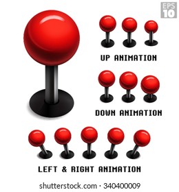 Klassischer roter Arcade-Game-Joystick mit animierten Standaufnahmen in den Bewegungen oben, unten, links und rechts.