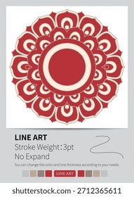Ein klassisches rotes und beiges Ornamentalmuster zeigt symmetrische florale Designdetails.
