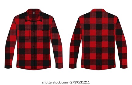 Classic Red and Black Buffalo Plaid Flannel Shirt Vector Mockup