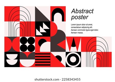 Classic red and black neo-geo poster. Modern grid flyer with geometric shapes, geometric graphics and abstract background vector set. geometric grid banner bright presentation illustration