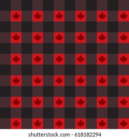 A classic red and black plaid in vector format that includes repeating maple leaves. This unique seamless pattern can be used in your next textile or print project to add a Canadian flare.