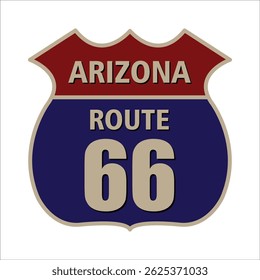 icône de panneau routier rouge et bleu arizona route 66 en forme de bouclier utilisé pour la direction de l'autoroute et la navigation de carte de voyage avec un style vintage pour le symbole de bord de route et l'utilisation du transport	