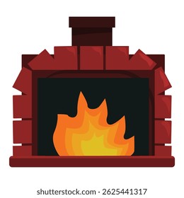 Klassischer roter Backstein Kamin brennt mit großen gelben und orangefarbenen Flammen