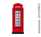 Classic red british telephone booth, vector illustration	
