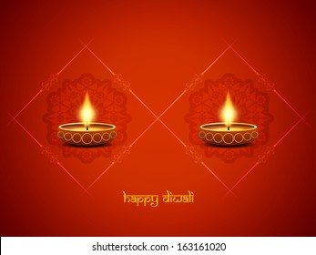 classic red color card design for Diwali festival with beautiful lamps.