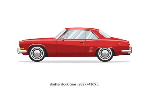 Classic red coupe parked stationary on flat white background.