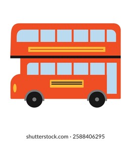 Classic red double-decker bus, a symbol of London and British culture. Vector illustration isolated on white background, flat design