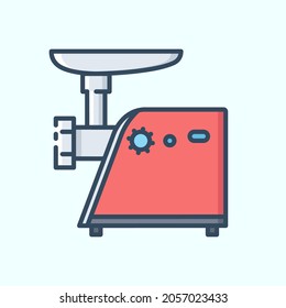 Classic red electric meat grinder colored icon. Household and kitchen electronic appliances icons. Vector stylish outline illustrations on light background.