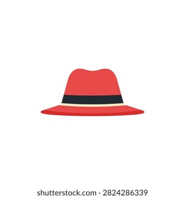 A classic red fedora hat accented by a dark band presented cleanly against stark white backdrop. Ideal for fashion or style campaigns.