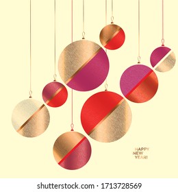 Classic Red And Gold Elegant Xmas Balls Poster. Elegant Masculine New Year And Christmas Design For Card, Header, Invitation, Poster, Social Media, Post Publication.