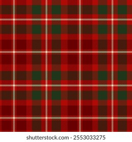 Classic red and green tartan plaid pattern with white accents. Ideal for Christmas textiles. Buffalo backgrounds. Seasonal gift wrap, festive home decor, and apparel. Checkered Scottish textile.