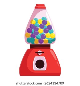 Classic red gumball vending machine, filled with colorful spheres of chewing gum, ready to dispense a sweet treat