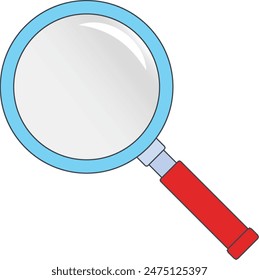 A classic red handle magnifying glass on a white background.