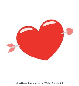 Clásico corazón rojo con flecha cupido para el amor romántico de San Valentín y diseños temáticos Ilustración vectorial