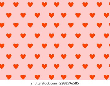 Classic red Hearts Seamless Pattern. Trendy flat style design for Valentine's Day, Mother's Day, Holidays, Birthday, wrapping paper. Red hearts on peach red, pink background.Vector illustration