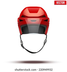 Classic Red Ice Hockey Helmet With Glass Visor. Sports Vector Illustration Isolated On White Background.