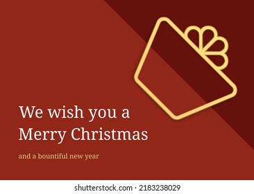 Classic red Merry Christmas congratulations greeting card design festive gift box frame golden bauble realistic 3d icon vector illustration. Happy New Year traditional winter holiday celebrate banner