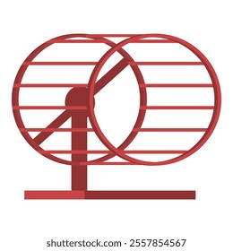 Classic red metal hamster wheel standing on a white background