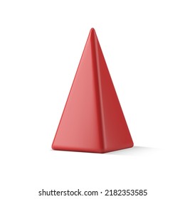 Clásica forma de triángulo isométrico de brillo metálico rojo con sombra de figura poligonal realista con ángulos de ilustración vectorial. Plantilla de lujo costoso de recuerdo brillante figura geométrica 3d aislada