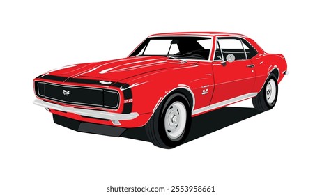 Classic red muscle car with sporty design and vintage details. American muscle car. classic car vector. Vintage classic car red.
