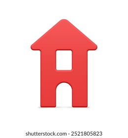 Classic red realistic countryside house with window and triangle roof Christmas tree decorative design vector illustration. Luxury hut Xmas bauble matte surface with entrance template winter holiday