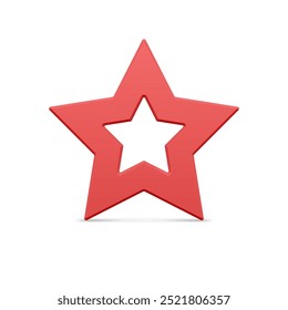 Classic red realistic five pointed star outline border metallic glossy Christmas luxury bauble decor vector illustration. Traditional expensive Xmas stellar insignia symbol of best quality 3d template