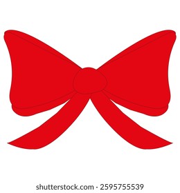 Classic red ribbon bow hand drawn. Bow for decoration, bow ties, retro ribbon illustration hand drawn. Set of different cartoon bows, gift ribbon.