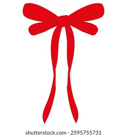 Classic red ribbon bow hand drawn. Bow for decoration, bow ties, retro ribbon illustration hand drawn. Set of different cartoon bows, gift ribbon.