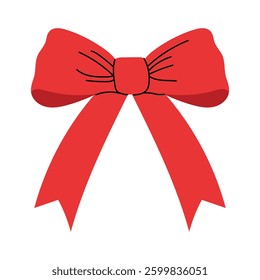 Classic red ribbon bow with a soft curved design. Elegant and festive decoration for greeting cards, holiday themes, and stylish gift wrapping.