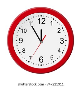 Classic red round wall clock isolated on white. Vector