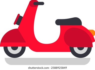 Classic red scooter parked against a clean white background, representing urban mobility and transportation in a sleek, flat, minimalist design that captures modern lifestyle and freedom