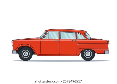 Classic red sedan car 60s. American retro automobile. Vector flat illustration