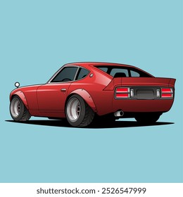 Classic Red Sports Car: Um vetor elegante ilustração de um carro esportivo vermelho com um capuz alongado, arcos de roda proeminentes, e um design elegante, definido contra um fundo azul claro