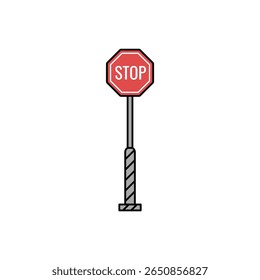 A classic red stop sign illustration on a pole, ideal for road safety and traffic control designs.