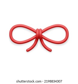 Classic red tied knot festive holiday decor Christmas tree hanging or interior design 3d template vector illustration. Fashion tissue bow ribbon metallic glossy bauble for gift present package